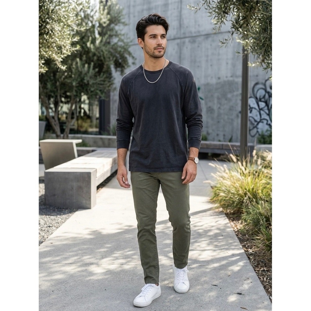 Everlane Mens Organic Cotton Heavyweight Raglan Long Sleeve Tee XL Washed Black
